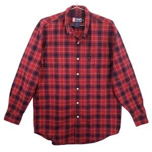 Vintage Chaps Ralph Lauren Shirt Mens Medium Red Plaid Long Sleeve 90s Button Up